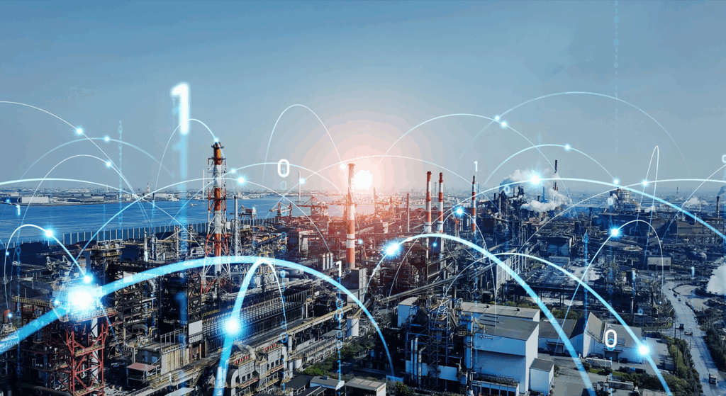 Digitaler Zwilling eines Unternehmens-Energiesystems auf Bildschirm, der Strom, Wärme, Mobilität und Speicher integriert, als Symbol für zukunftssichere Energieplanung