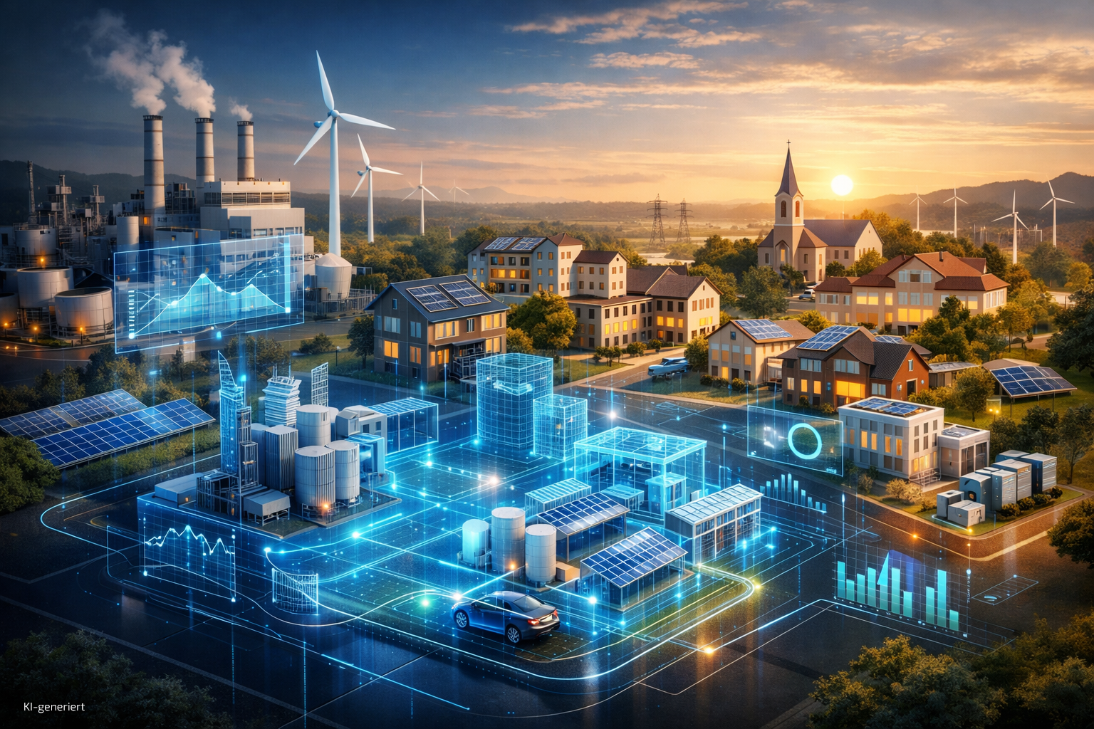 Visualisierung eines digitalen Zwillings für industrielle, kommunale und quartierbezogene Energiesysteme mit Simulation und Vernetzung